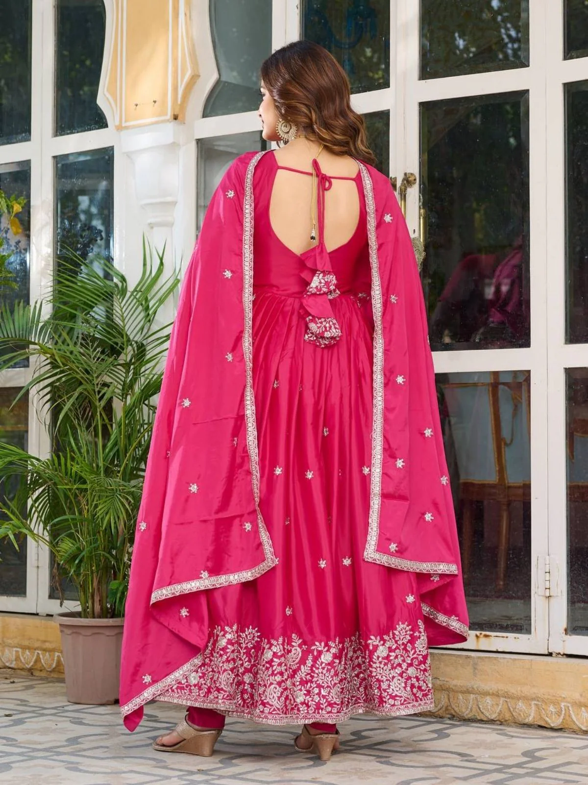 Odette Pink Silk Solid Stitched Kurta Set For Women - Image 3