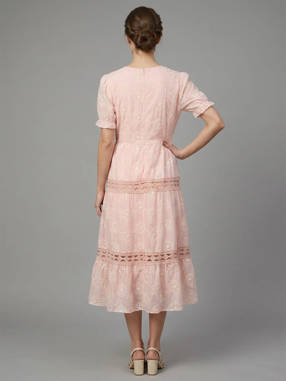 Odette Pink Soft Net Embroidered Dresses For Women - Image 3