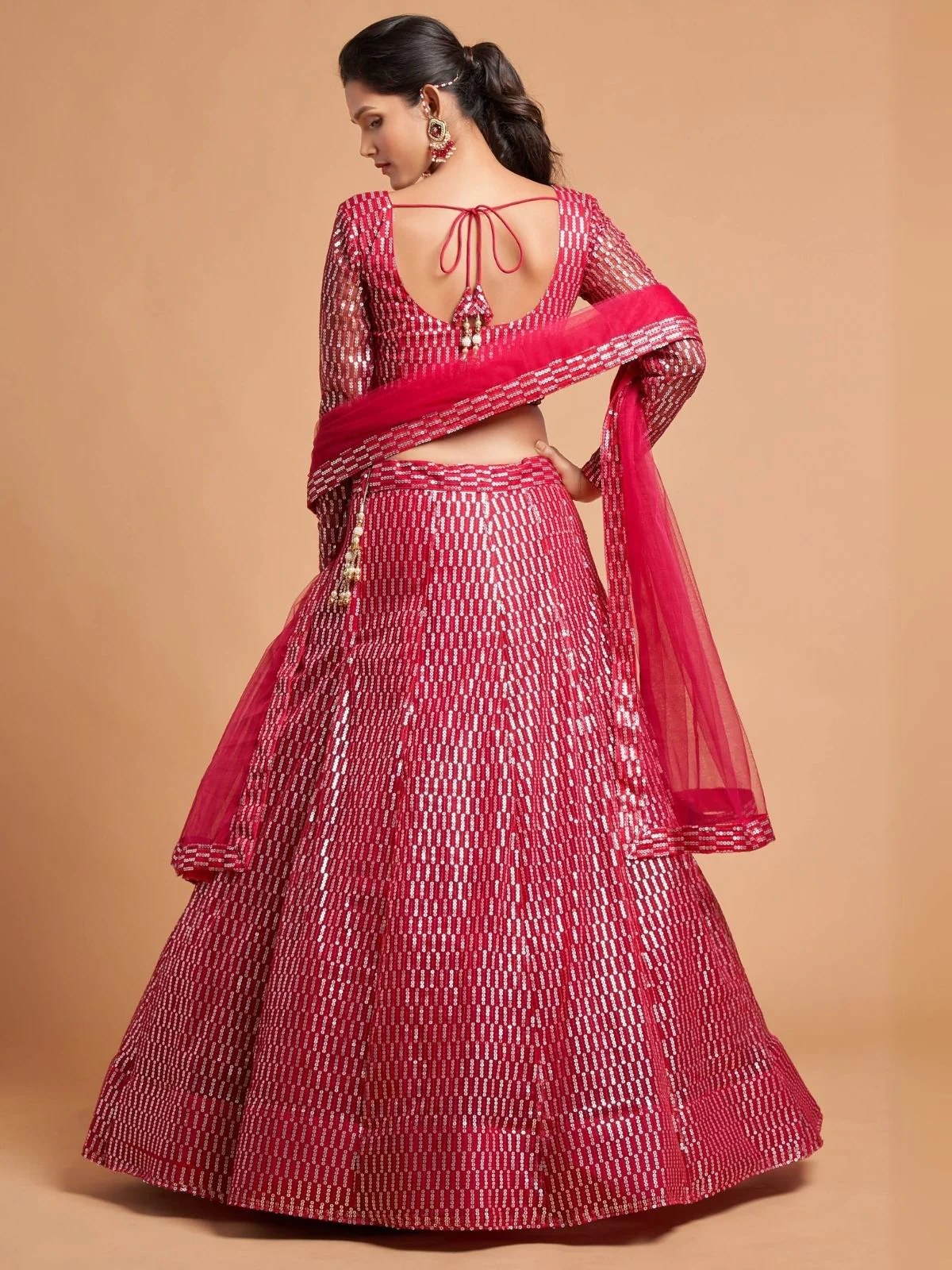 Odette Pink Soft Net Embroidered Semi Stitched Lehenga With Blouse For Women - Image 3
