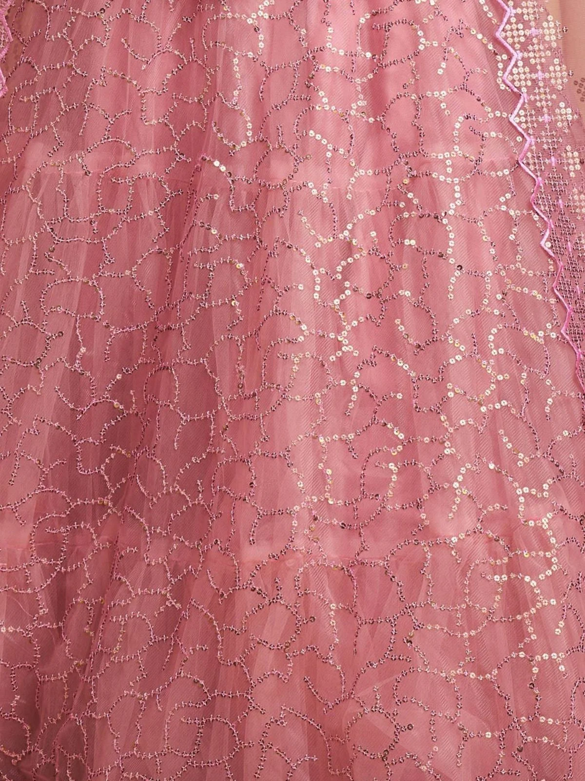 Odette Pink Soft Net Embroidered Semi Stitched Lehenga With Blouse For Women - Image 6
