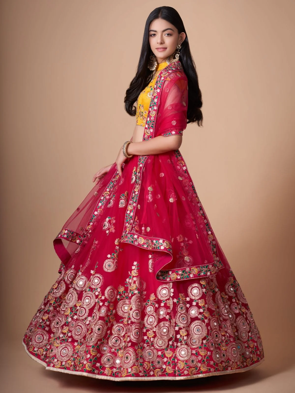 Odette Pink Soft Net Embroidered Semi Stitched Lehenga With Blouse For Women - Image 2