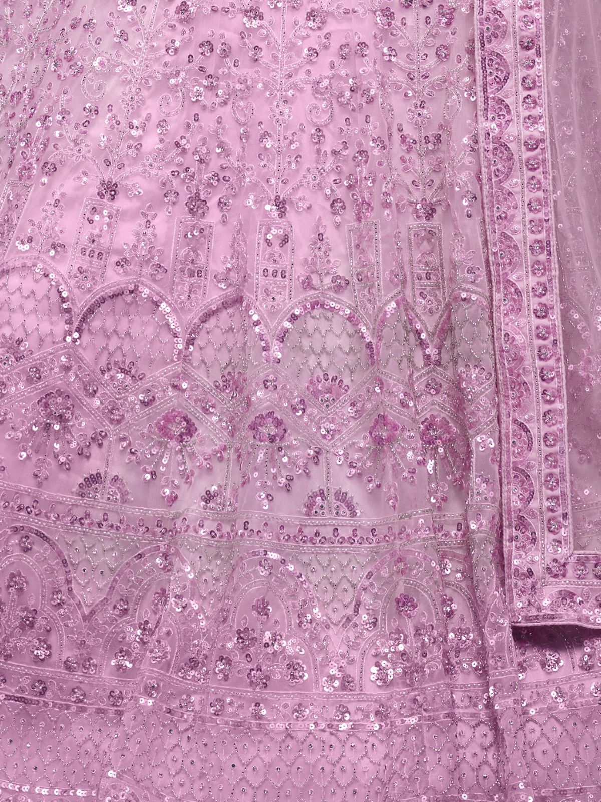 Odette Pink Soft Net Embroidered Semi Stitched Lehenga With Unstitched Blouse For Women - Image 6