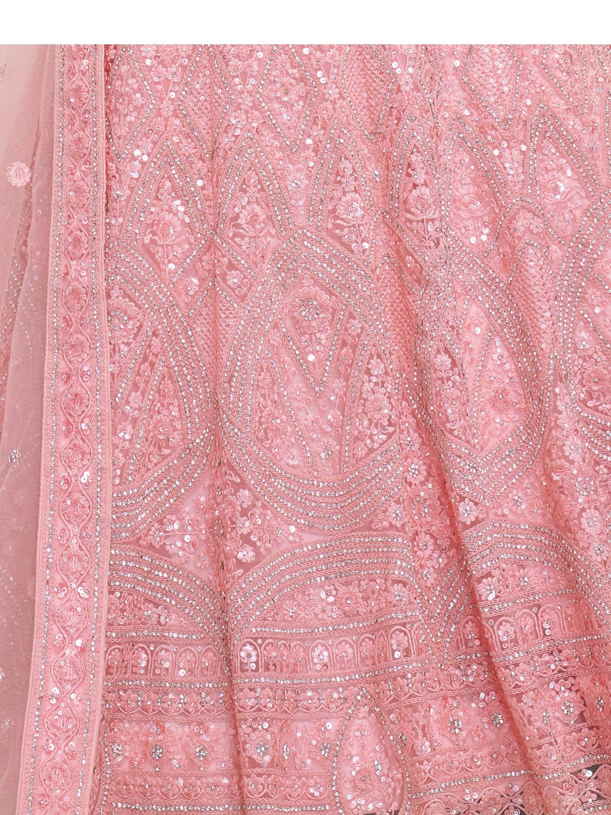 Odette Pink Soft Net Embroidered Semi Stitched Lehenga With Unstitched Blouse For Women - Image 6