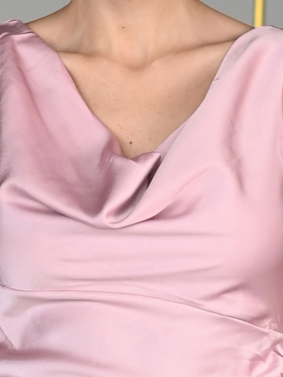 Odette Pink Solid Polyester Satin Western Dress for Women - Image 5