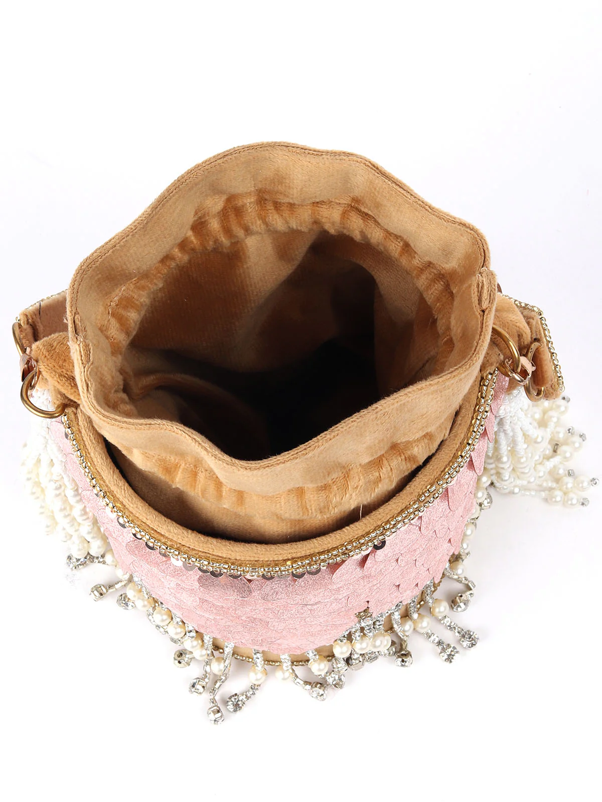 Odette Pink Structured Potli Bag with Tassels For Women - Image 7