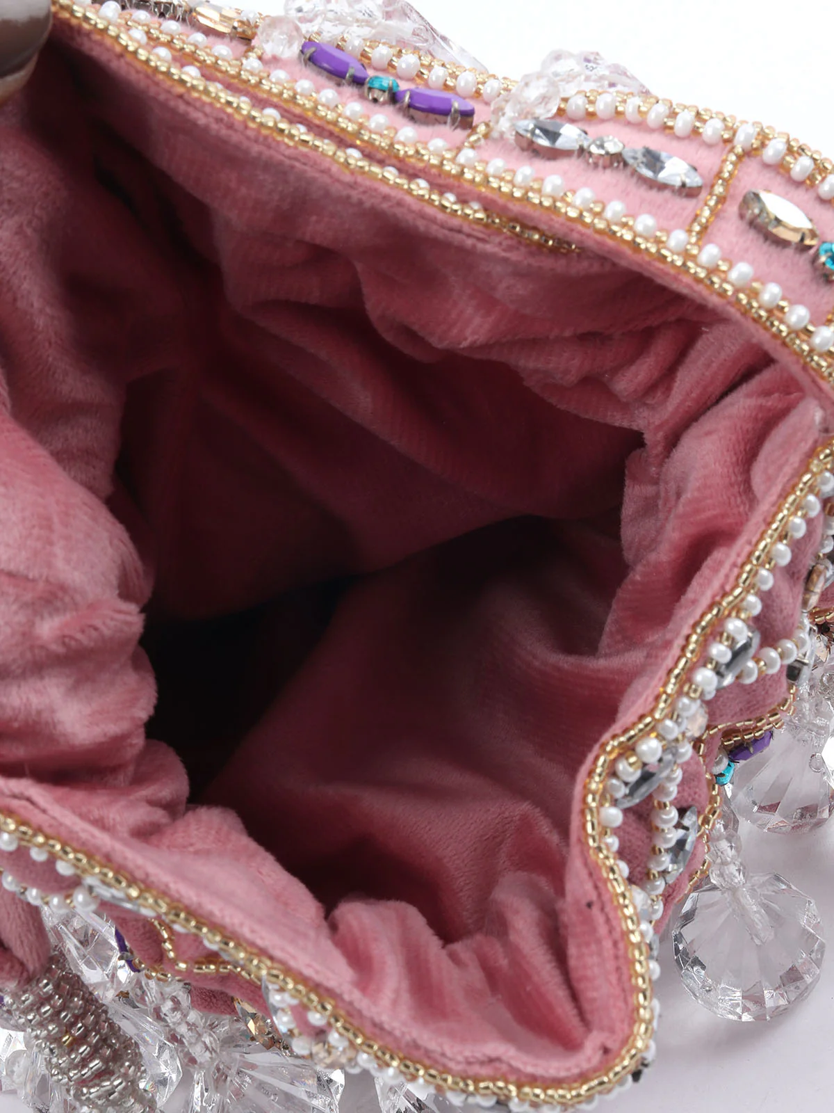 Odette Pink Suede Embellished Potli For Women - Image 6