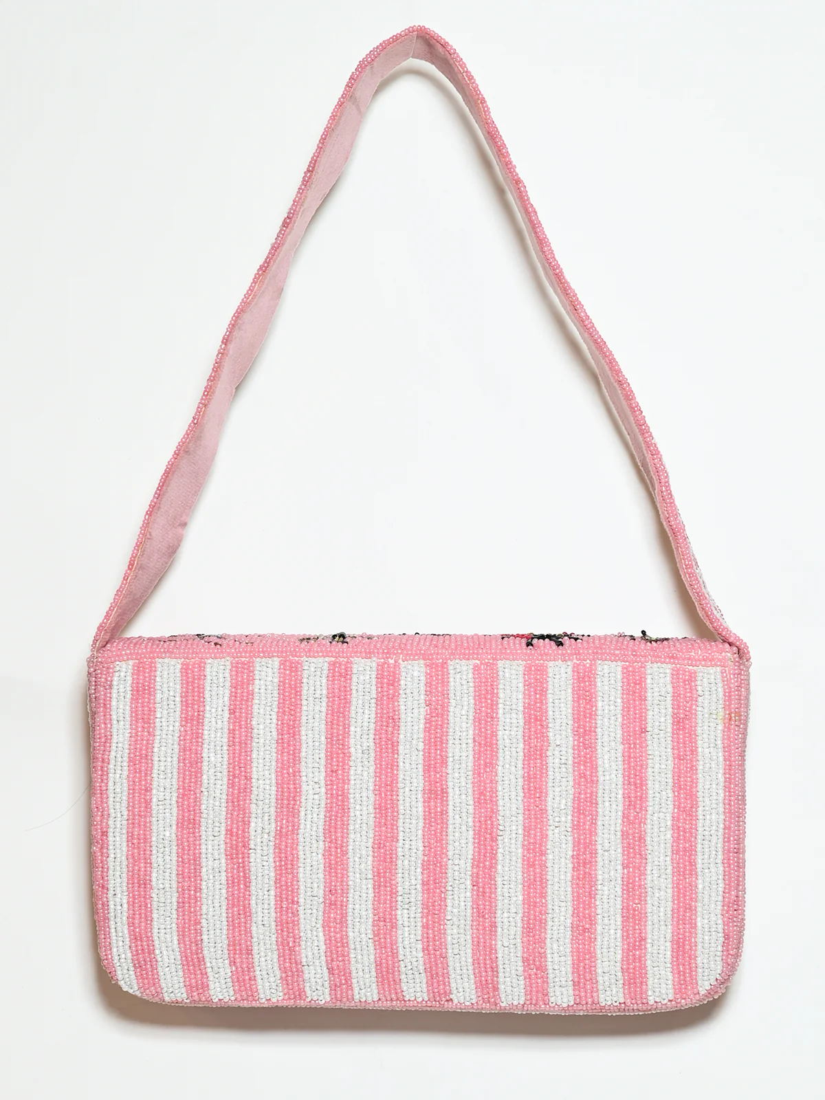 Odette Pink Suede Pearl And Cutdana Embellished Clutch For Women - Image 4