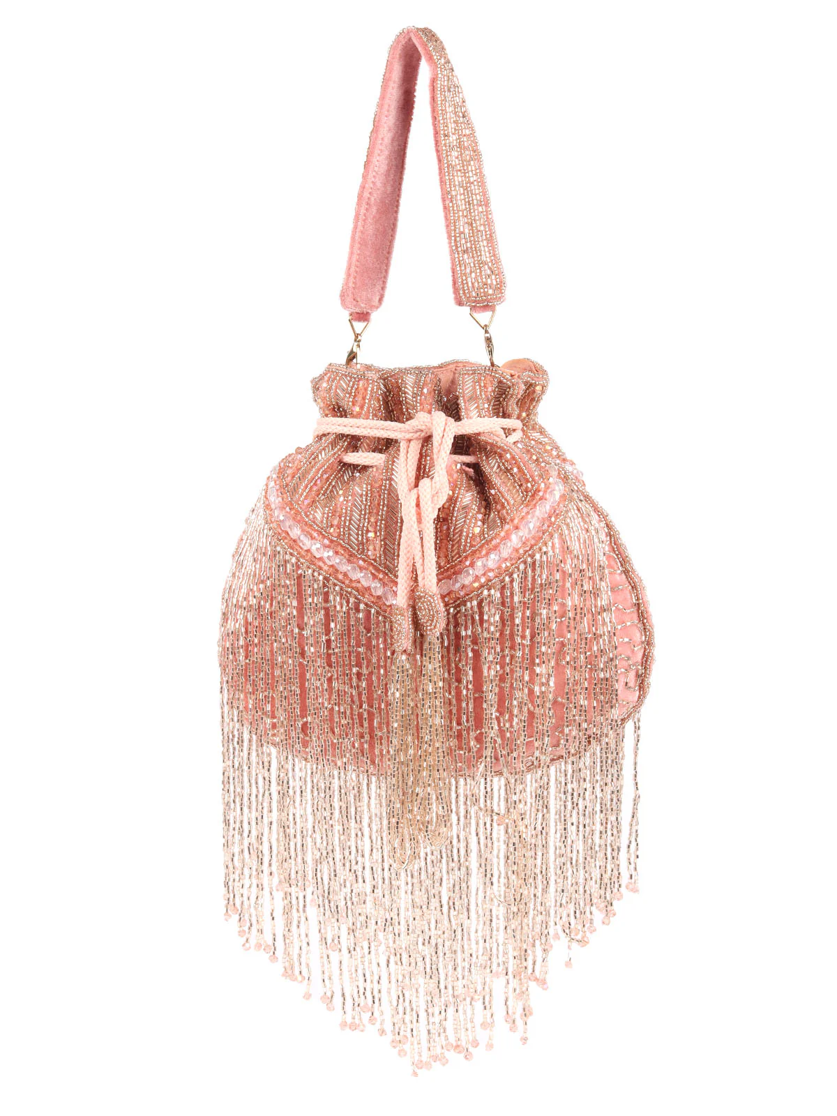 Odette Pink Tasseled Bridal Potli Bag For Women - Image 3