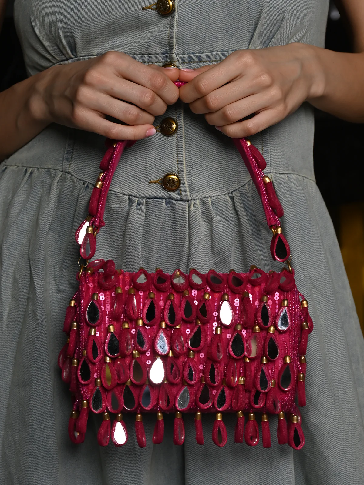 Odette Pink Tassels Embellished Clutch For Women - Image 2