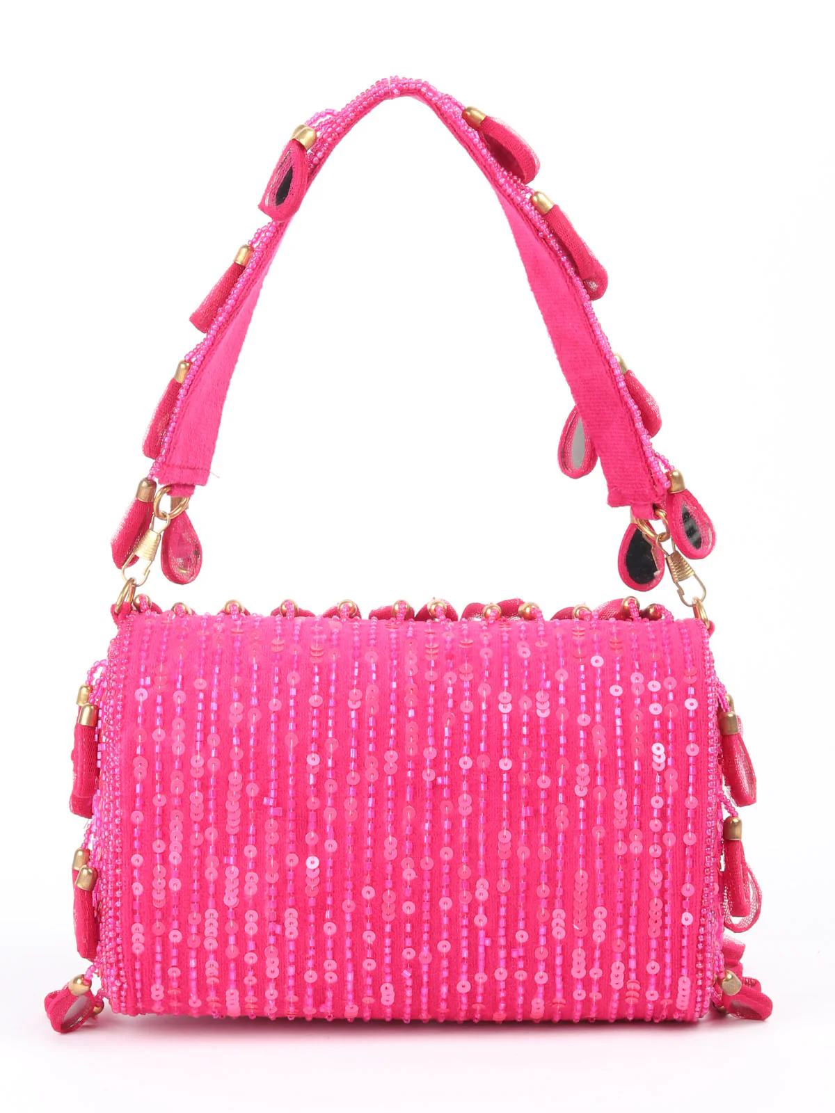 Odette Pink Tassels Embellished Clutch For Women - Image 5