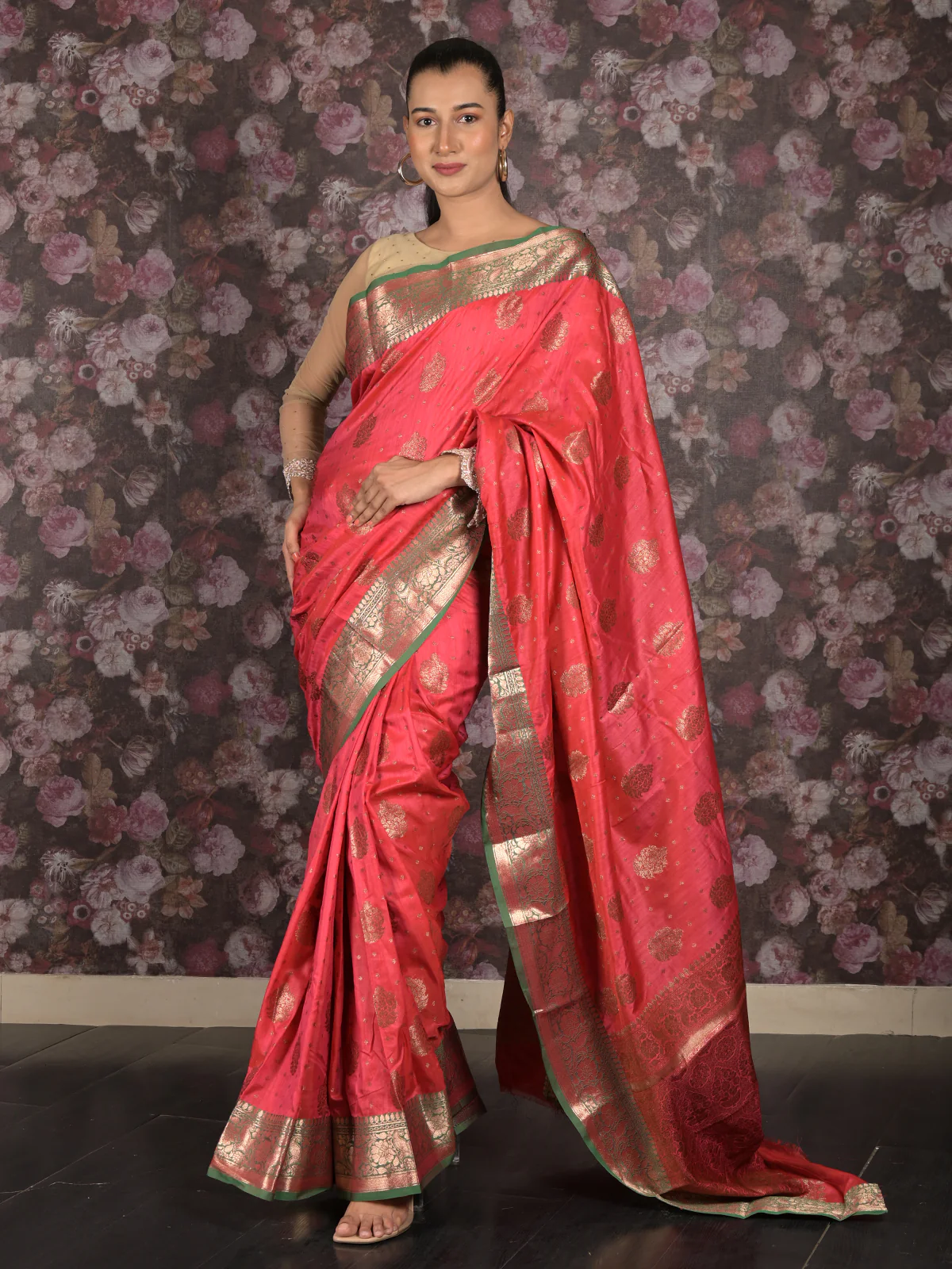 Odette Pink Tissue Silk Woven Saree with Unstitched Blouse for Women - Image 2