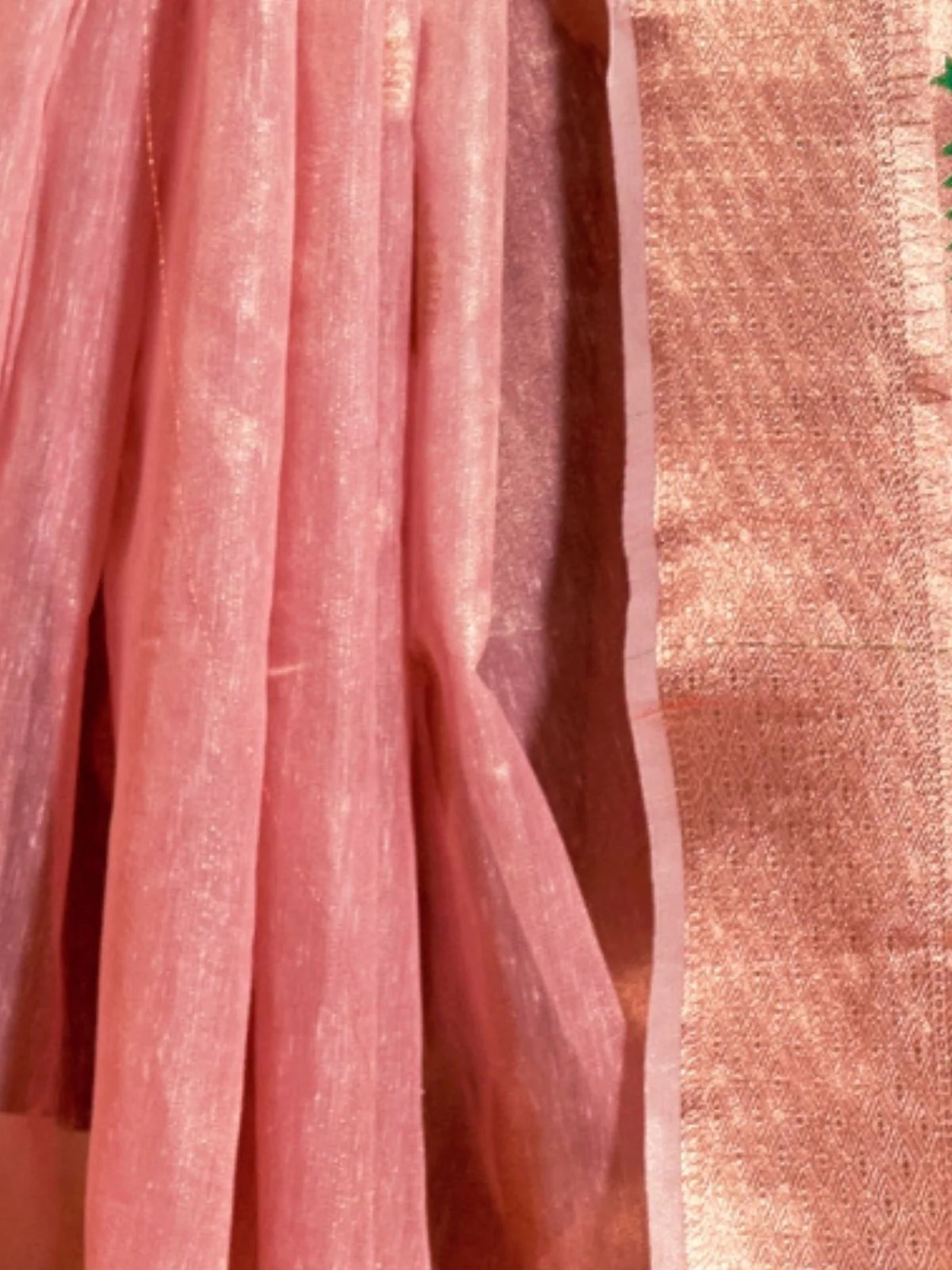 Odette Pink Tissue Woven Saree With Unstitched Blouse For Women - Image 3