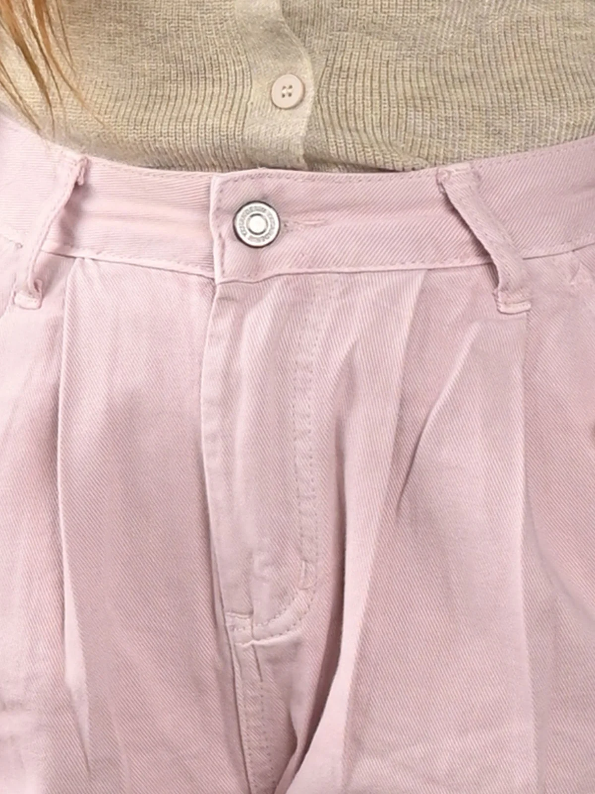 Odette Pink Twill Solid Trouser For Women - Image 5