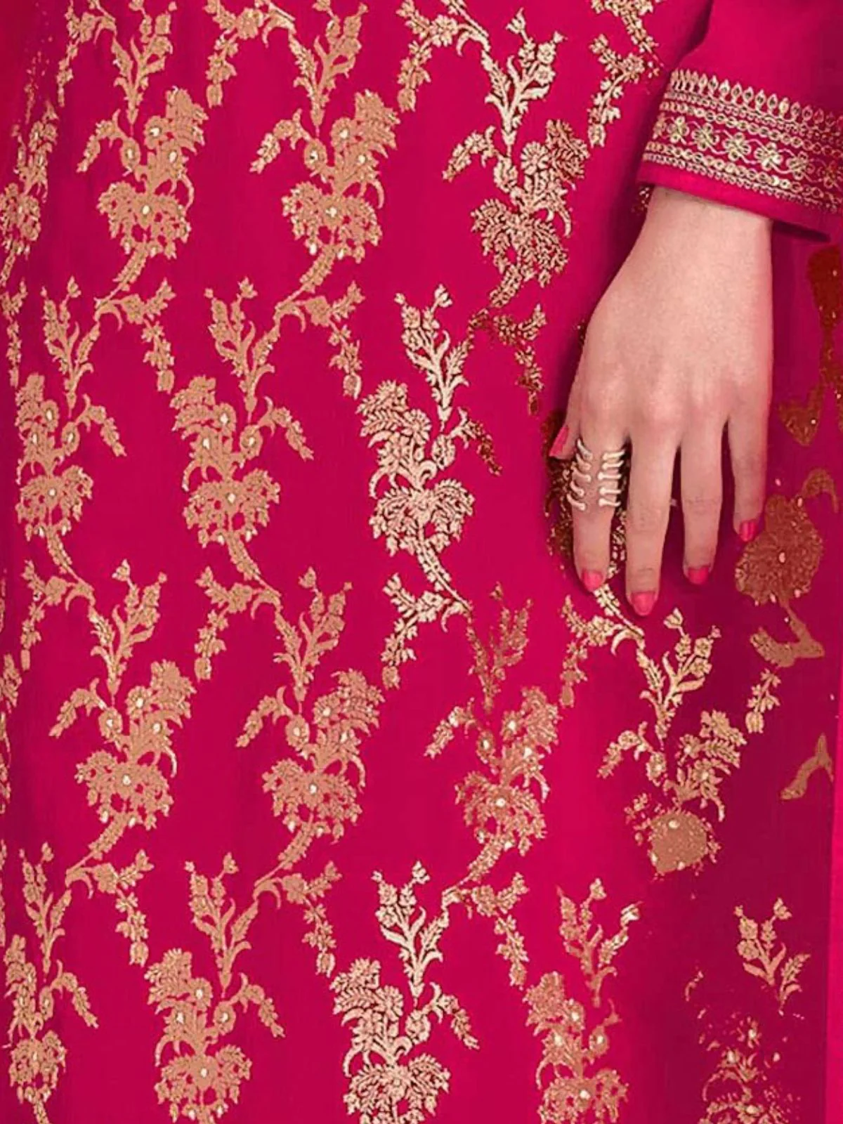 Odette Pink Viscose Rayon Embroidered Semi-Stitched Kurta Set For Women - Image 3