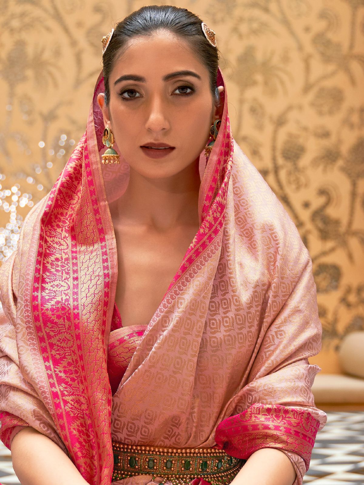 Odette Pink Woven Design Silk Blend Saree With Unstitched Blouse For Women - Image 2