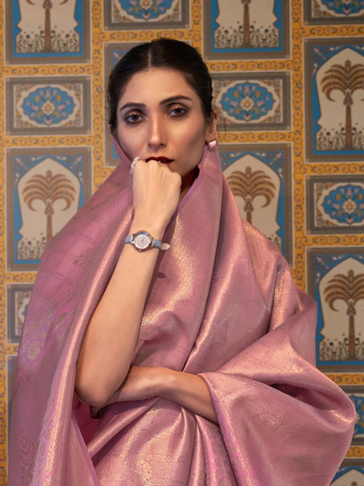 Odette Pink Woven Design Silk Blend Saree With Unstitched Blouse For Women - Image 3