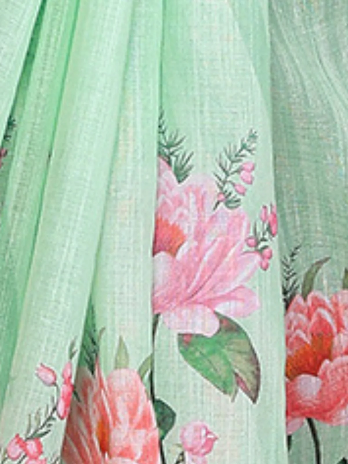 Odette Pista Cotton Linen Solid Printed Saree For Women - Image 5