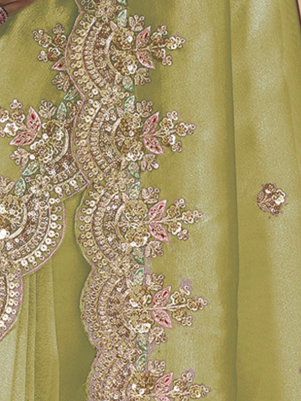 Odette Pista Green Tissue Embellished Saree For Women - Image 6