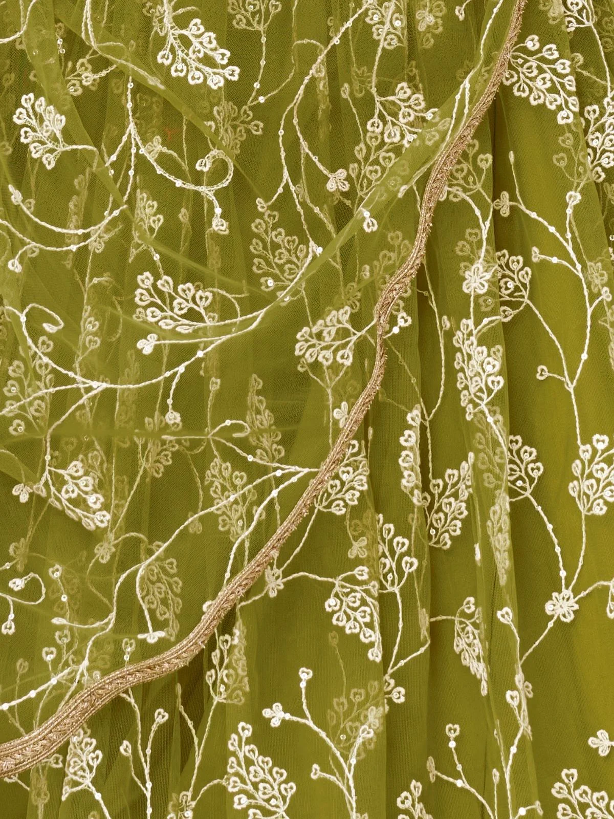 Odette Pista Net Embroidered Semi Stitched Lehenga For Women - Image 5
