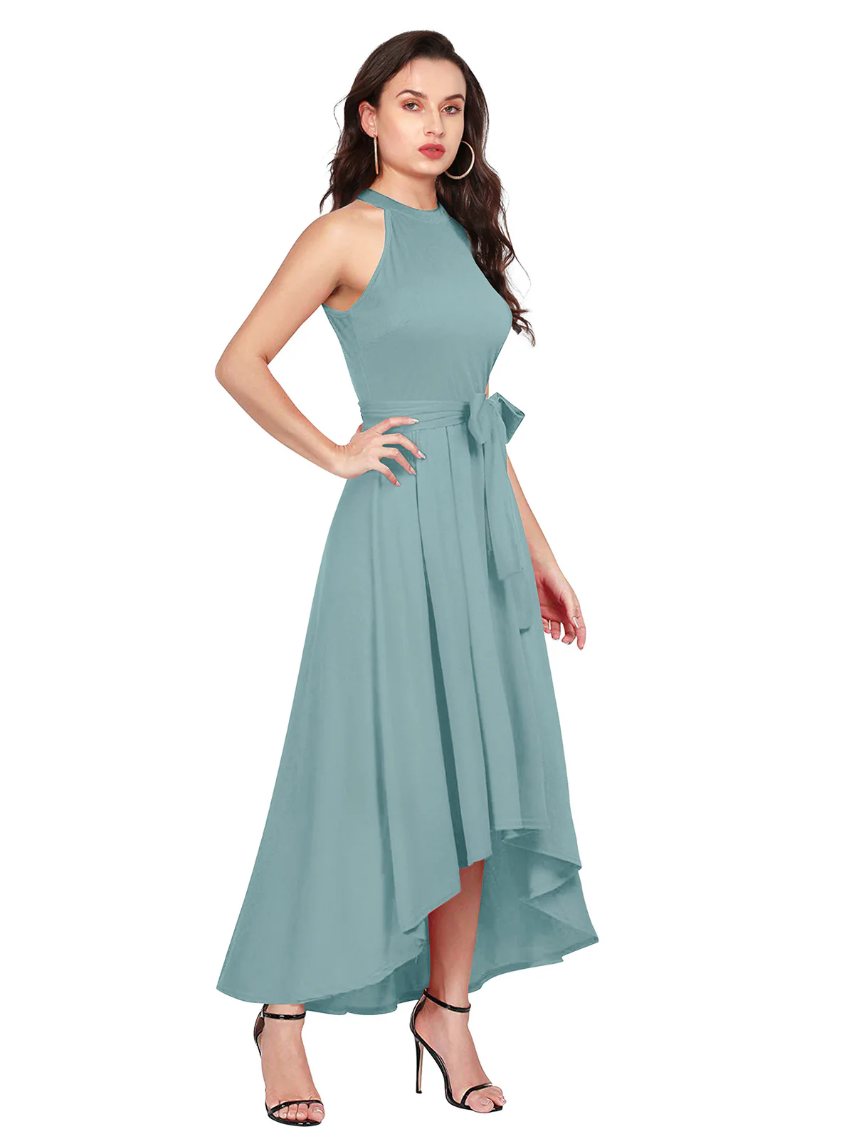 Odette Blue Polyester High Low Dress For Women - Image 2