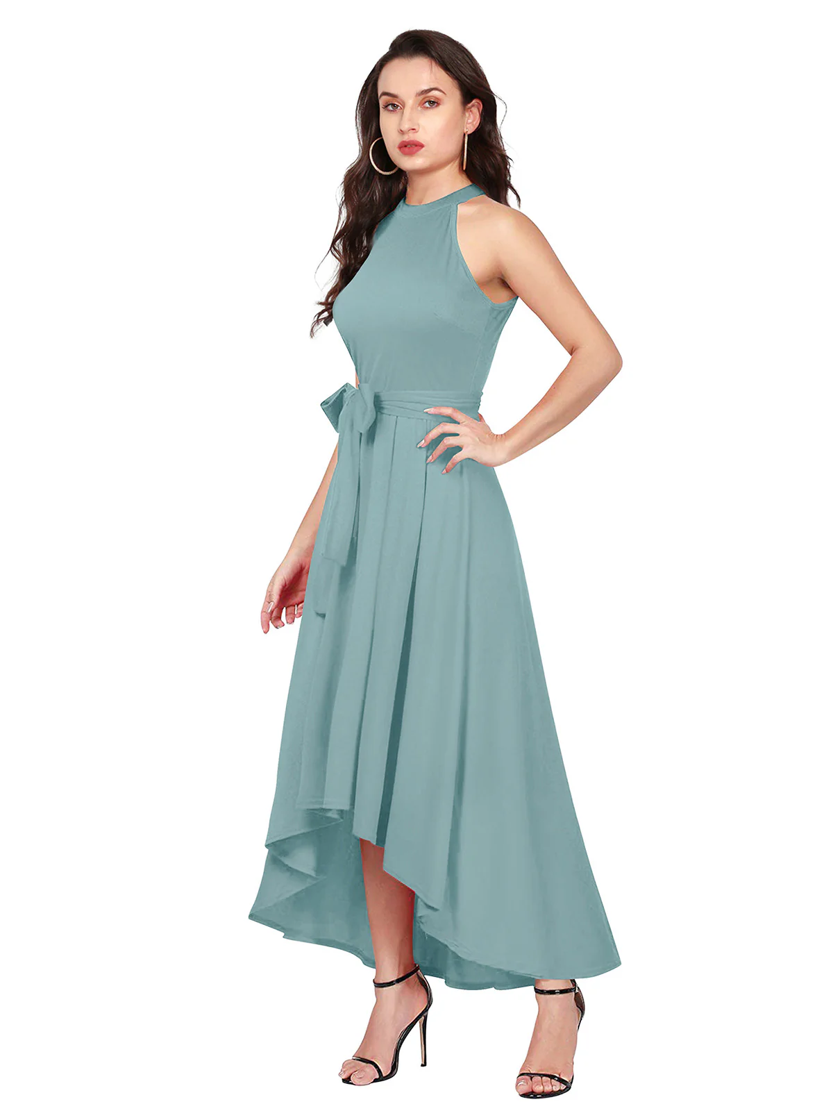 Odette Blue Polyester High Low Dress For Women - Image 3