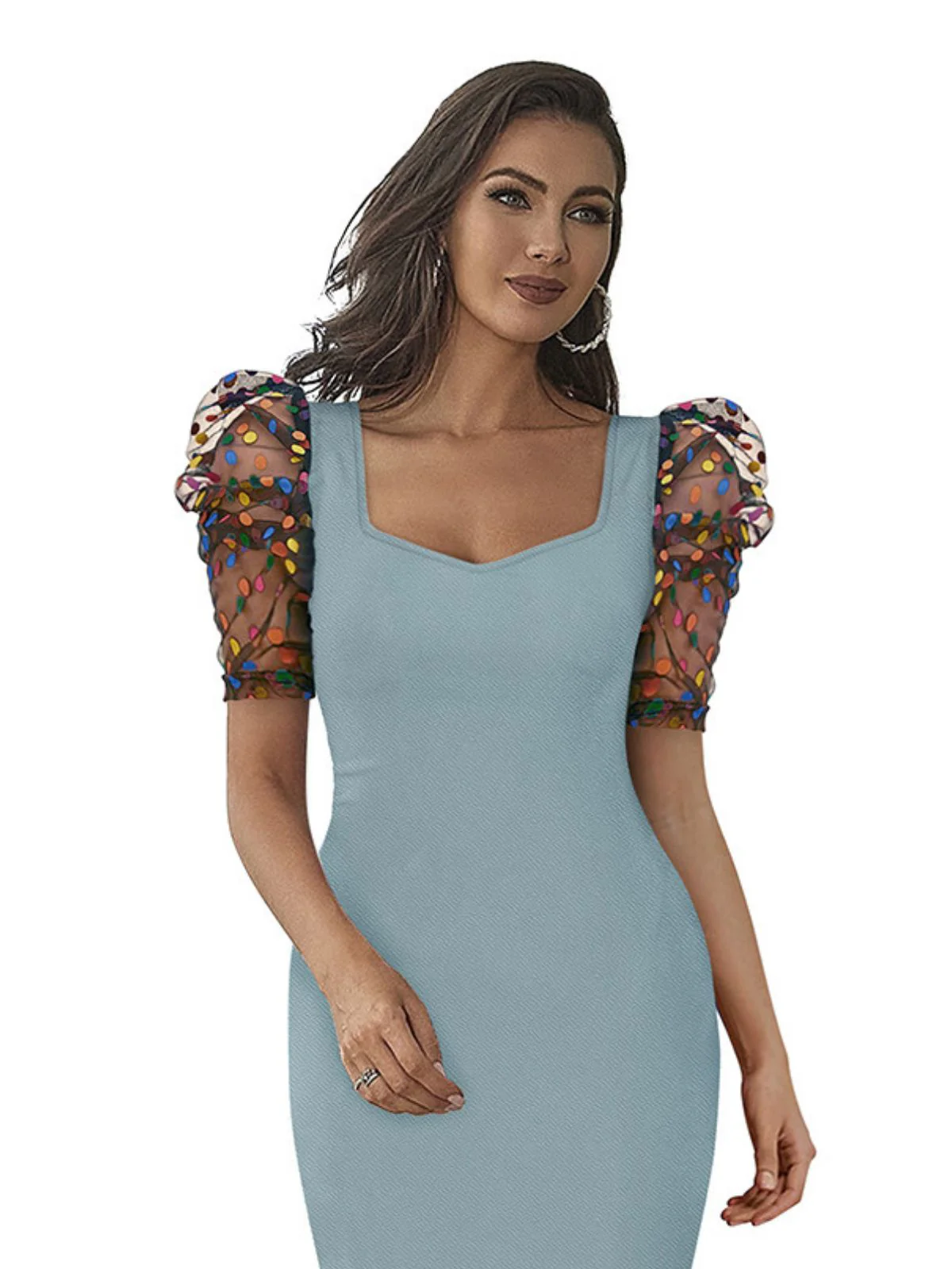 Odette Blue Bodycon Knit Fabric Dress For Women - Image 5