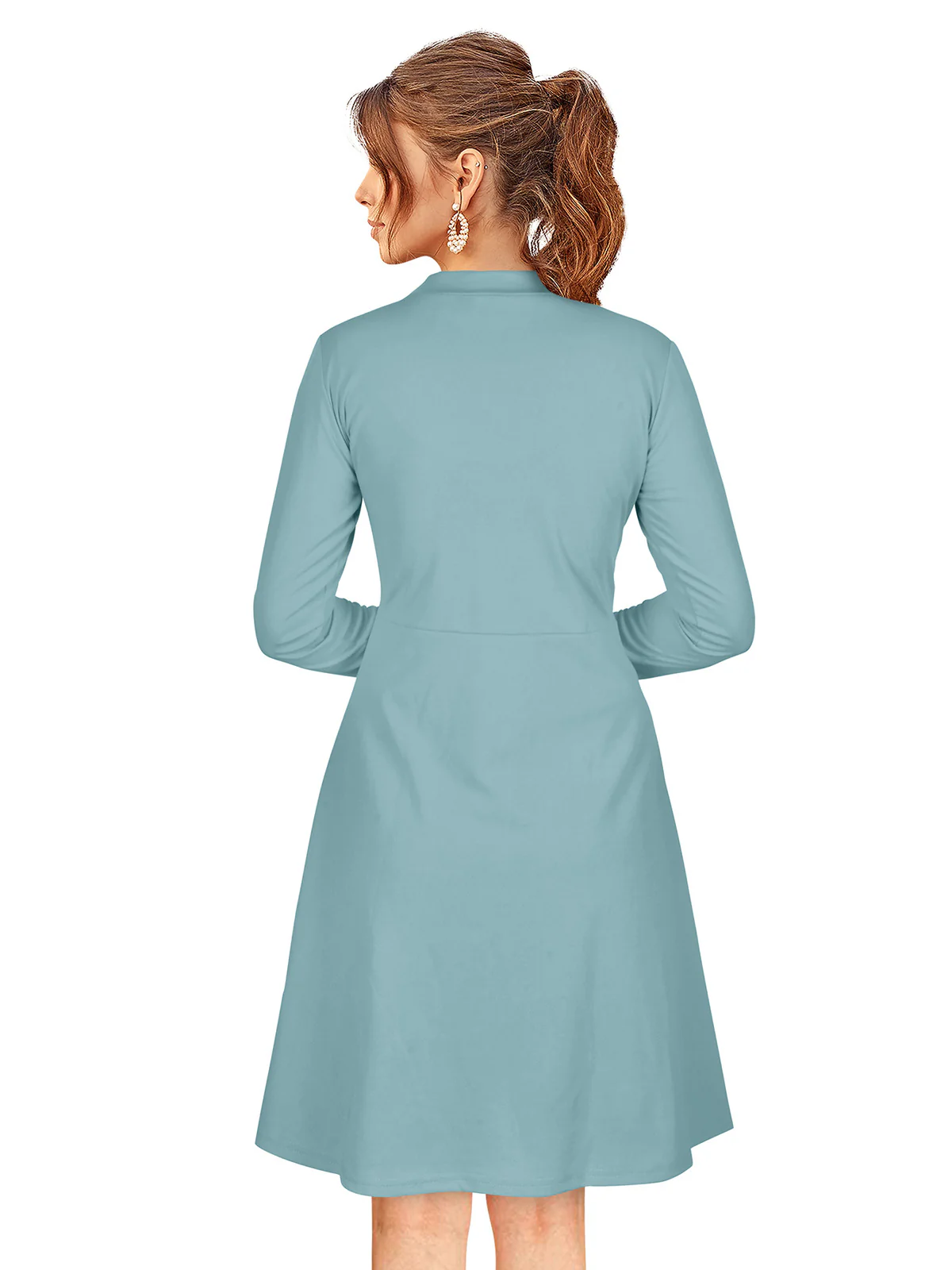Odette Light Blue Skater Knit Fabric  Dress For Women - Image 4