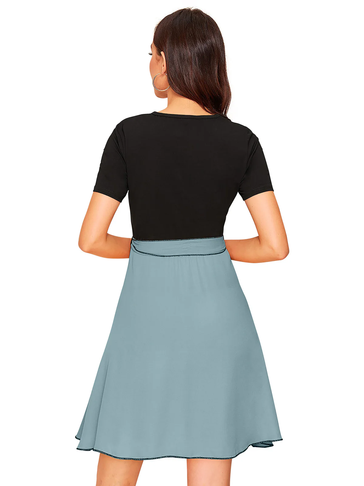 Odette Black and Blue Knit Fabric Dress For Women - Image 4