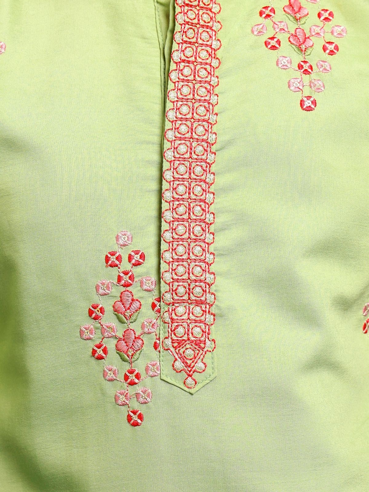 Odette Pista Viscose Silk Embroidered Stitched Kurta Set For Kids - Image 6