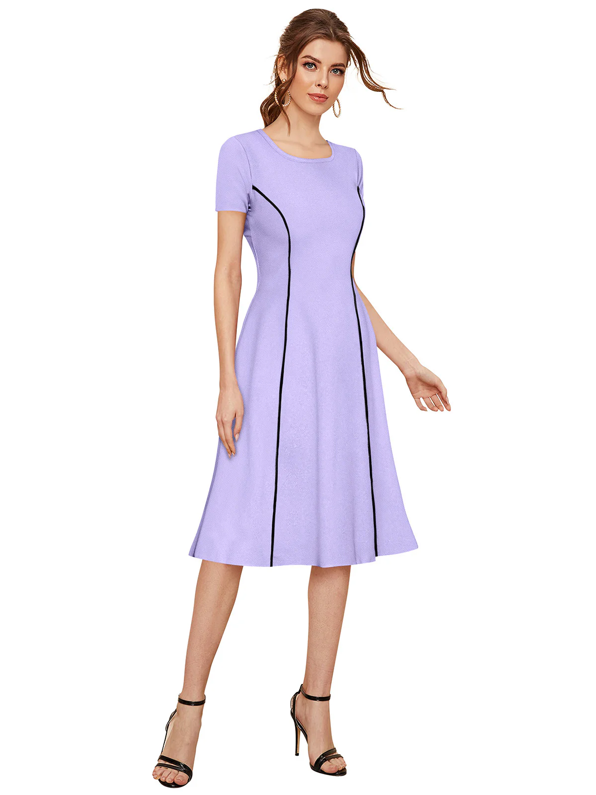 Odette Purple Skater Knit Fabric Dress For Women - Image 2