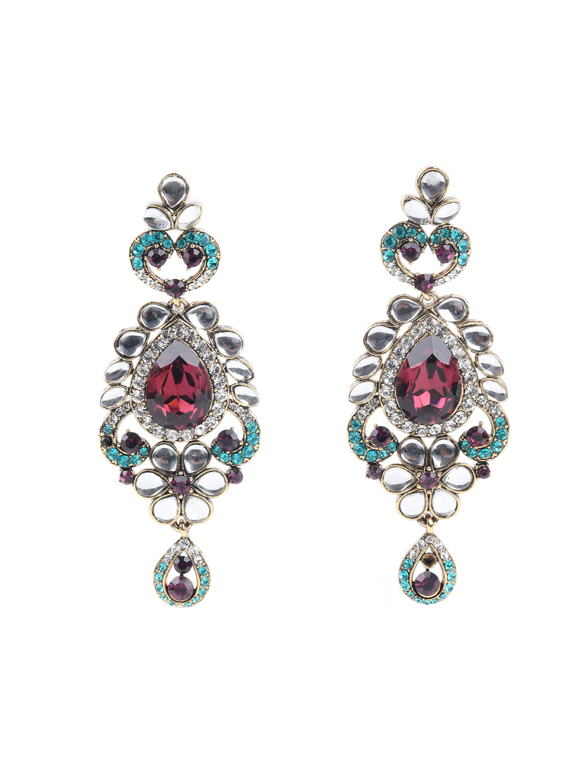 Odette Purple and Blue Stone Studded Necklace Set with Maangtika for Women - Image 5