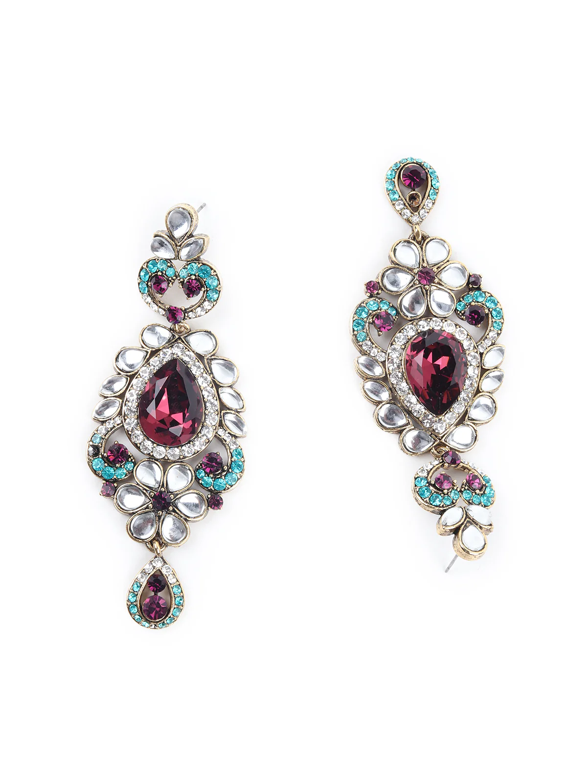 Odette Purple and Blue Stone Studded Necklace Set with Maangtika for Women - Image 6