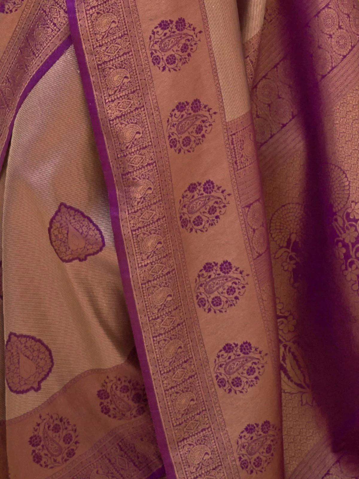 Odette Purple Woven Design Silk Blend Saree With Unstitched Blouse For Women - Image 4