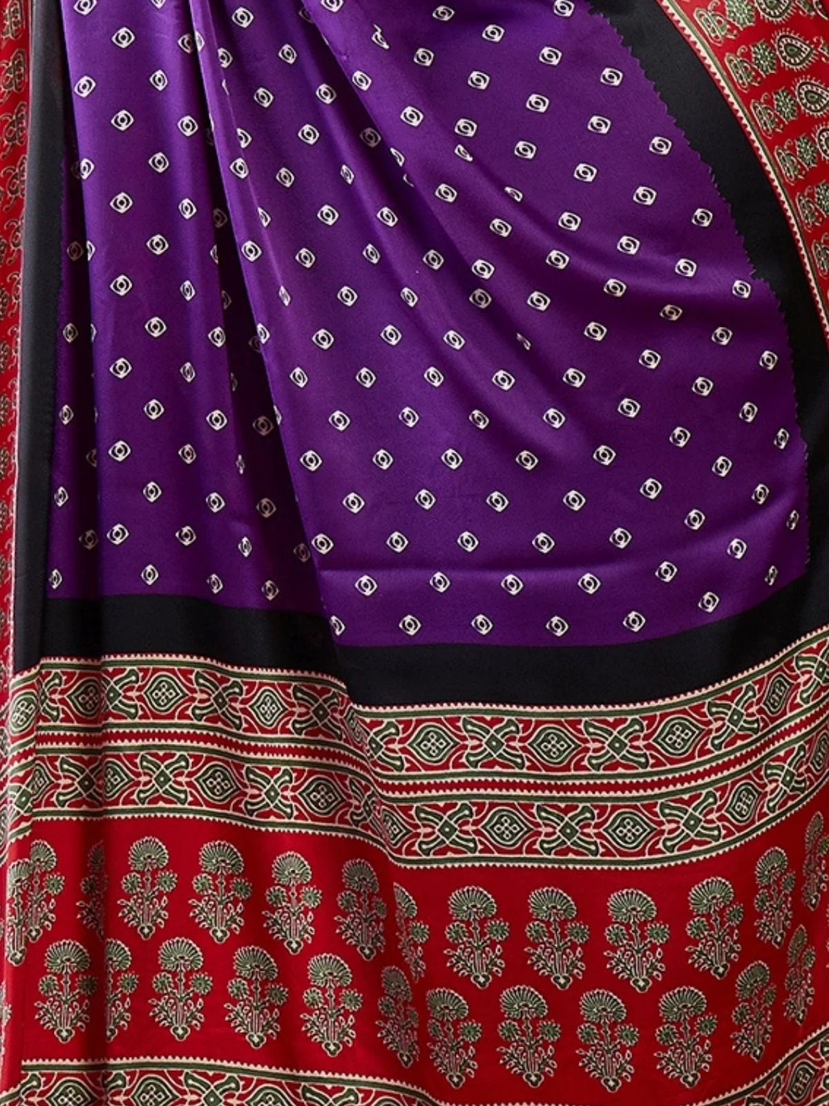 Odette Purple And Red Silk Blend Printed Elegant Saree For Women - Image 5