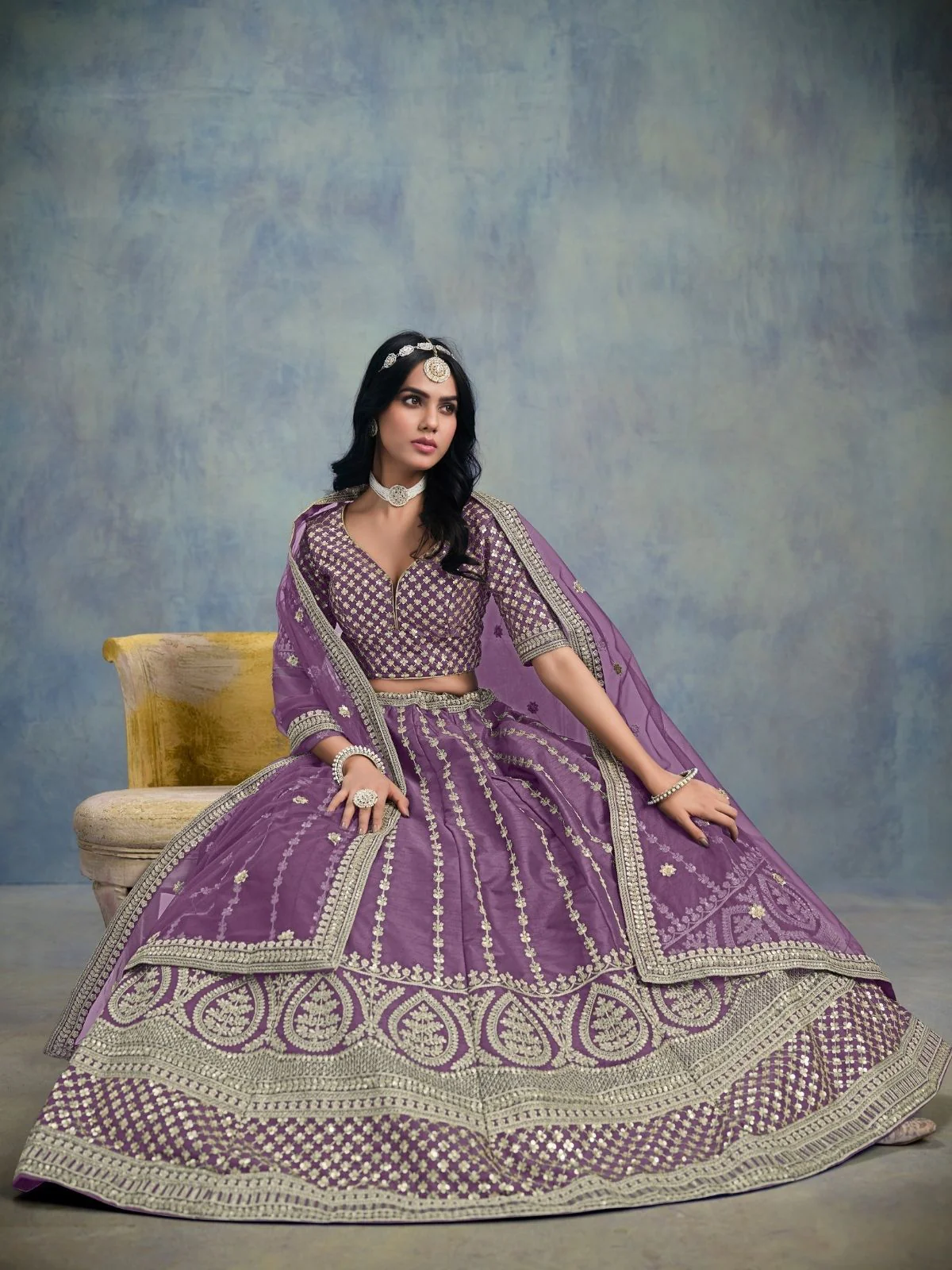 Odette Purple Art Silk Embellished Semi-Stitched lehenga For Women - Image 2