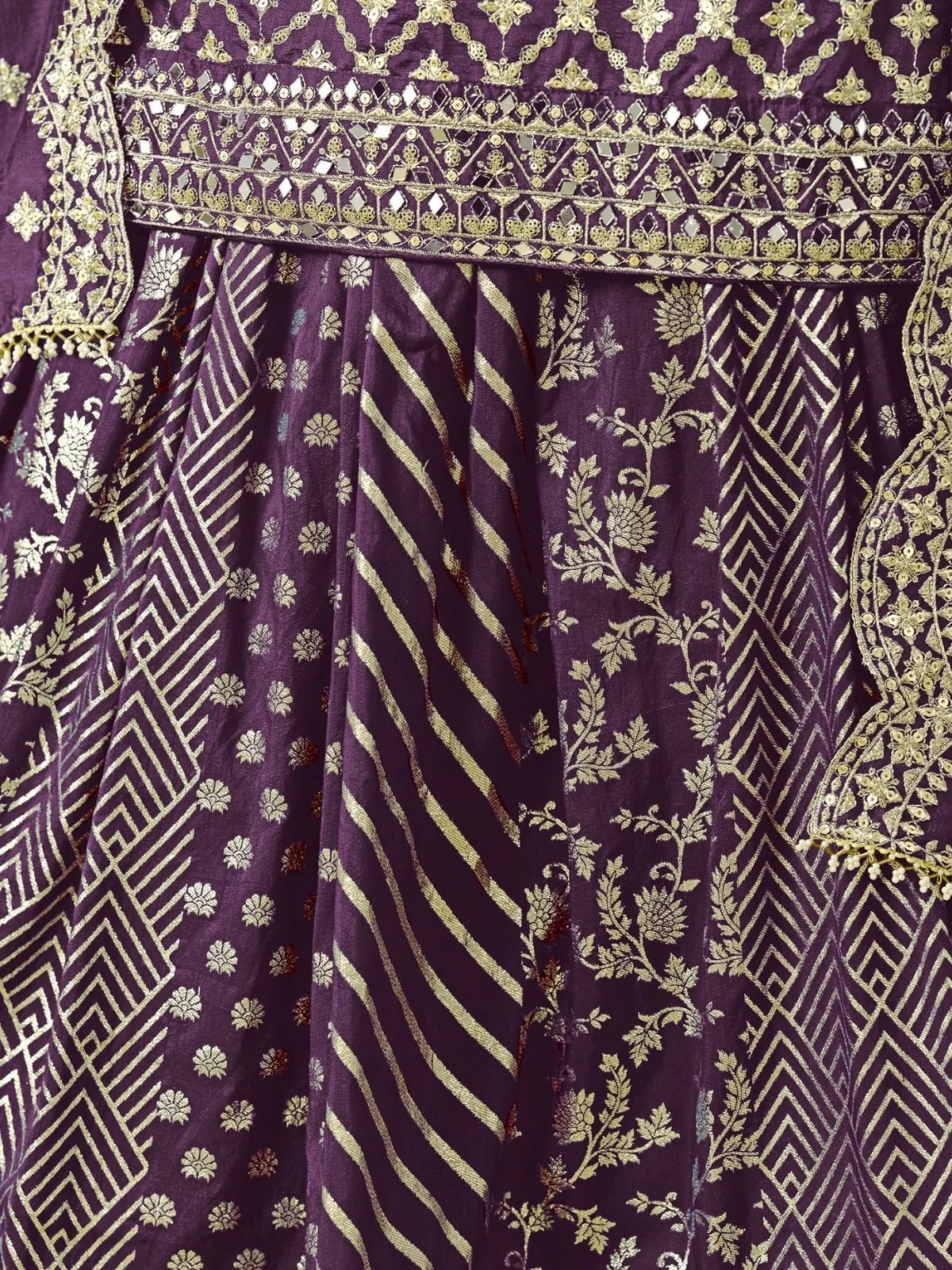 Odette Purple Art Silk Embroidered Semi-Stiched Kurta Set For Women - Image 4