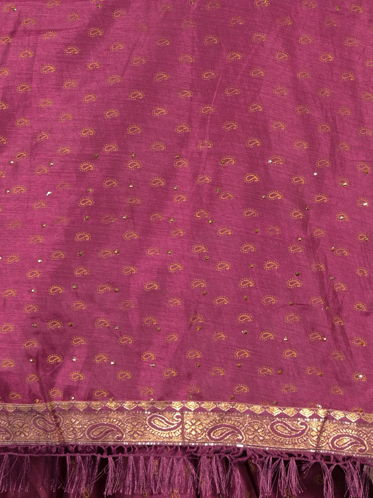 Odette Purple Block Printed Silk Blend Saree With Unstitched Blouse For Women - Image 5