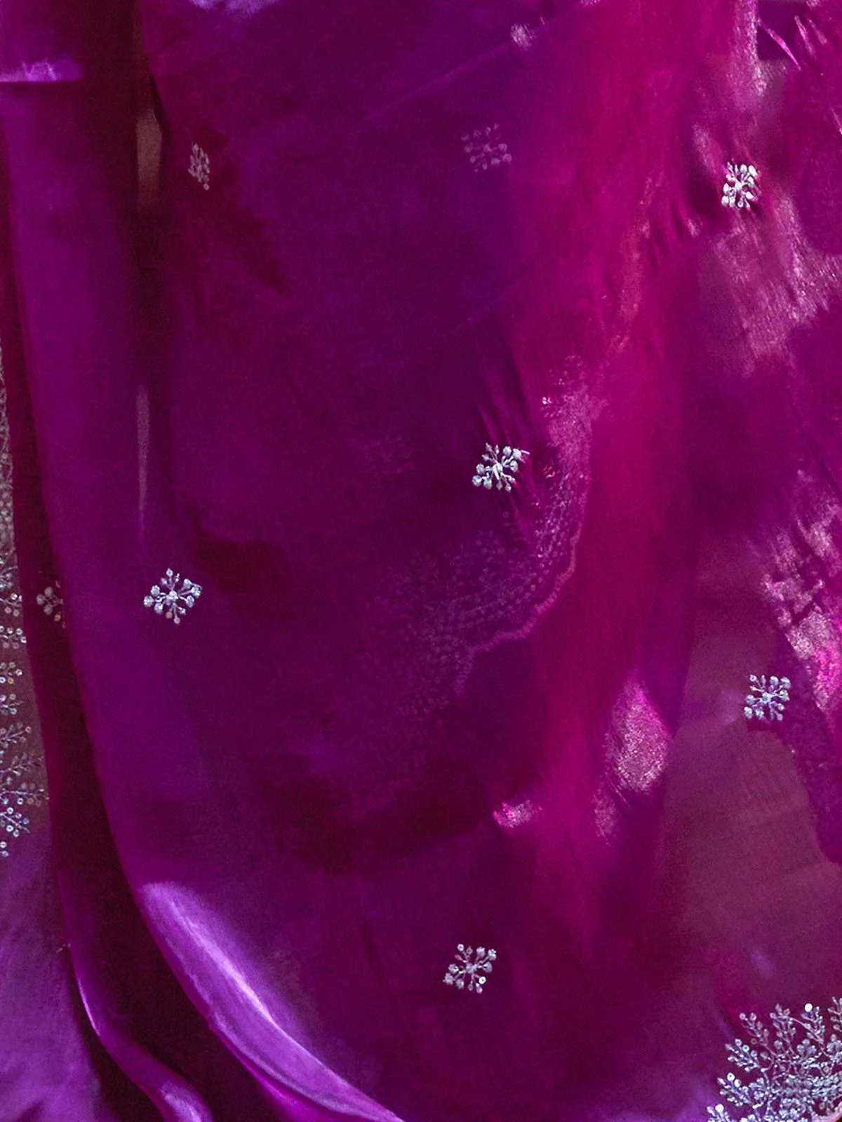 Odette Purple Chiffon Embellished Saree For Women - Image 6