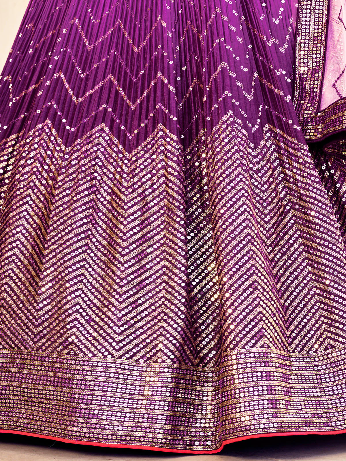 Odette Purple Chinon Embellished Semi Stitched Lehenga With Unstitched Blouse For Women - Image 6