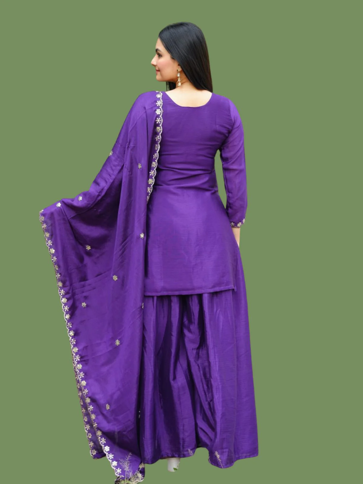 Odette Purple Chinon Embellished Stitched Kurta Set For Women - Image 3