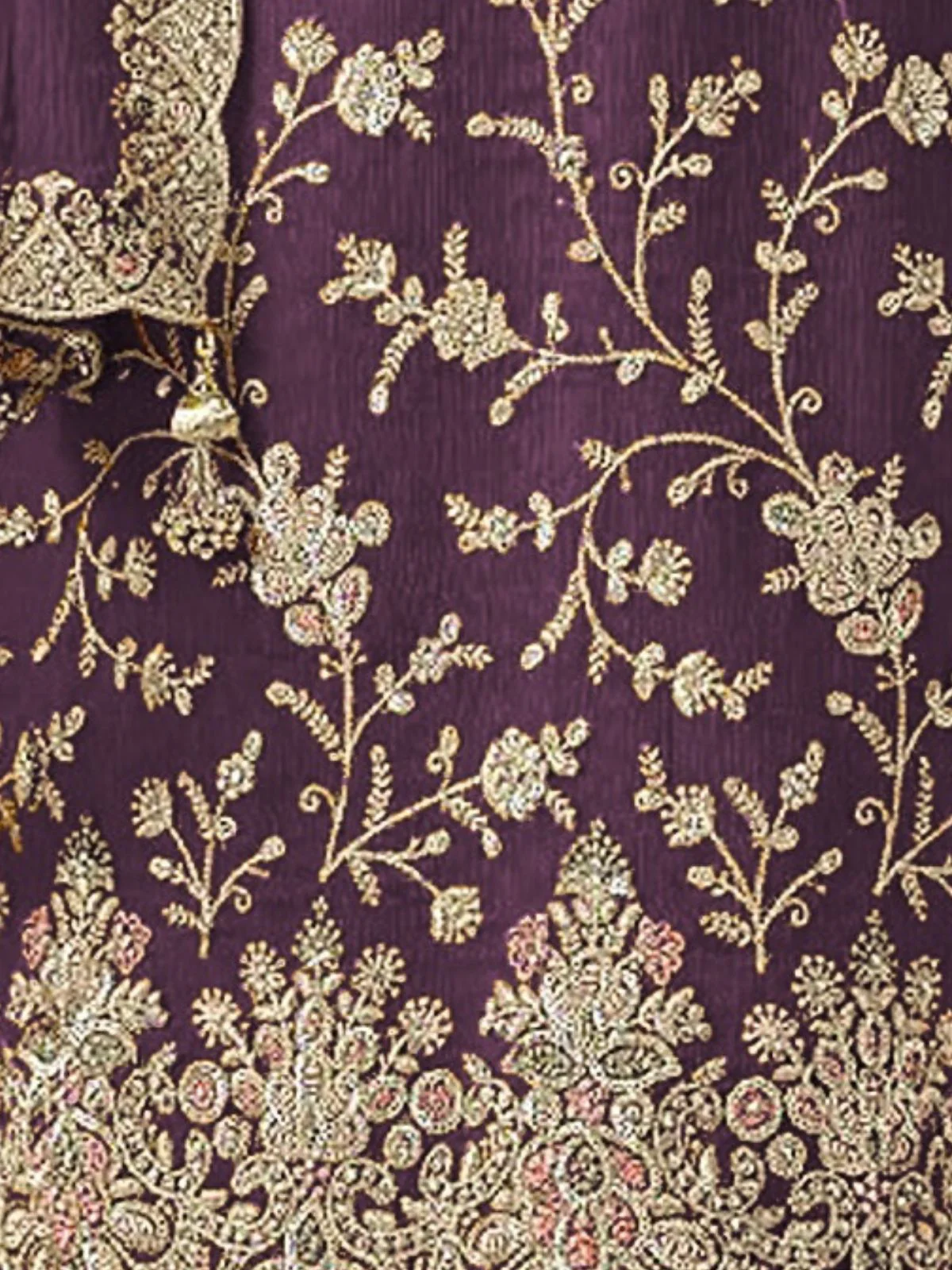 Odette Purple Chinon Embroidered Semi-Stitched Kurta Set For Women - Image 3