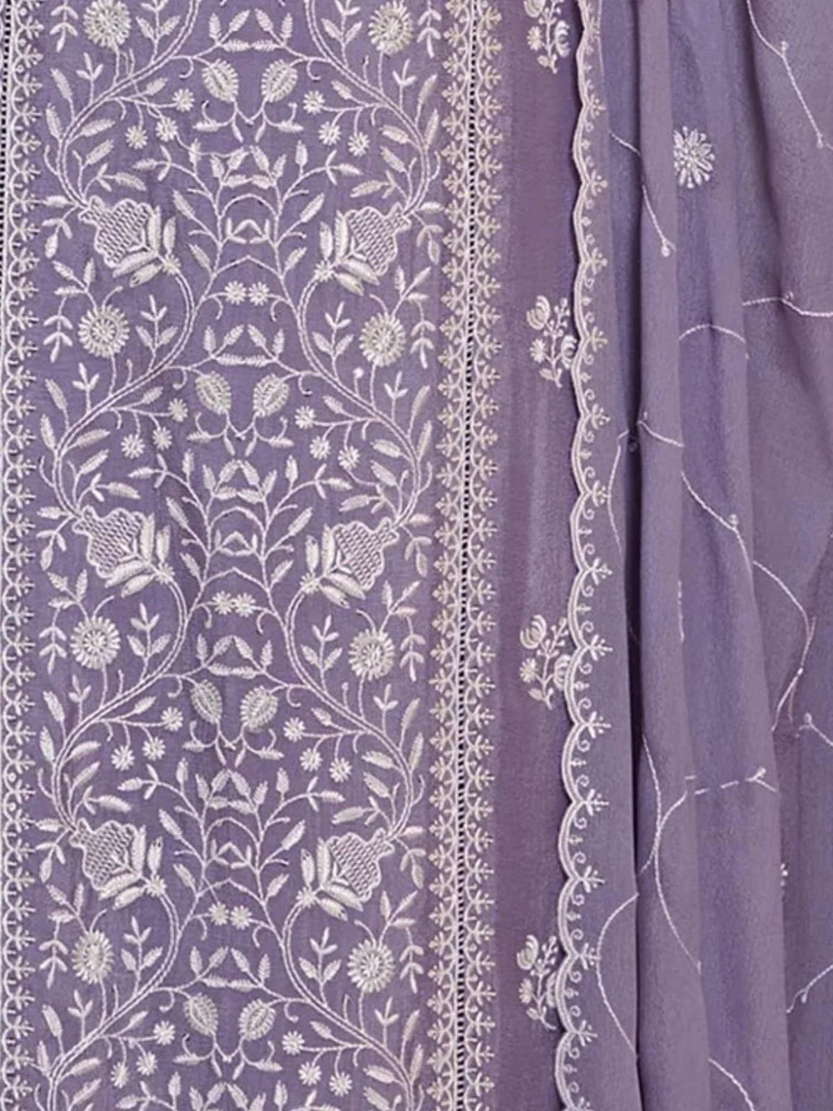 Odette Purple Chinon Embroidered Semi-Stitched Kurta Set For Women - Image 3