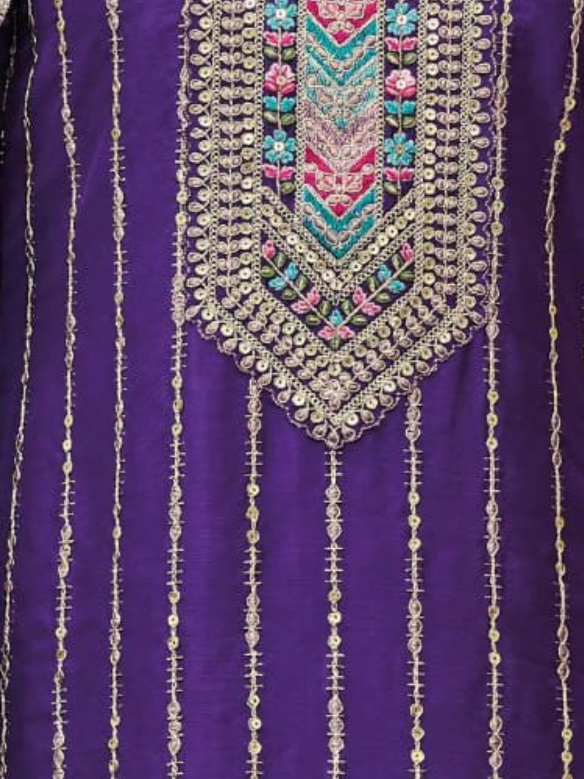 Odette Purple Chinon Embroidered Stitched Kurta Set For Women - Image 3