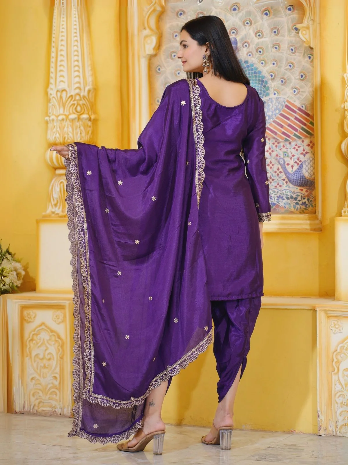 Odette Purple Chinon Embroidered Stitched Kurta Set For Women - Image 2