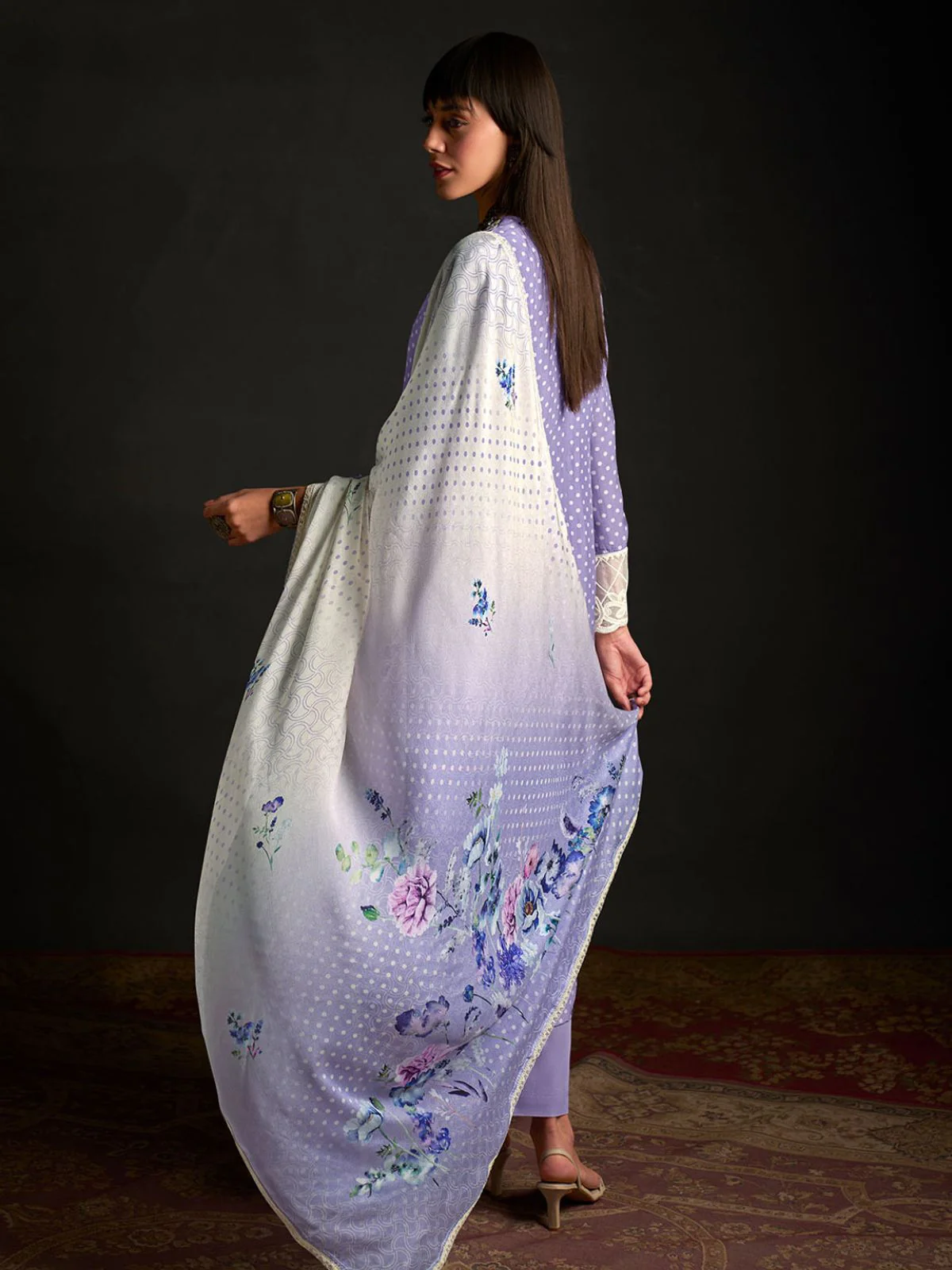 Odette Purple Cotton Blend  Embroidered Semi-Stitched Kurta Set For Women - Image 2