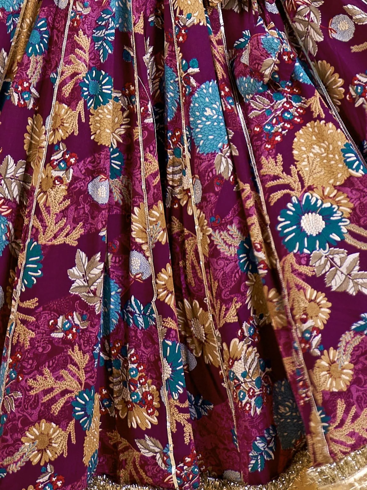 Odette Purple Cotton Blend Embroidered  Semi-Stitched Lehenga For Women - Image 5