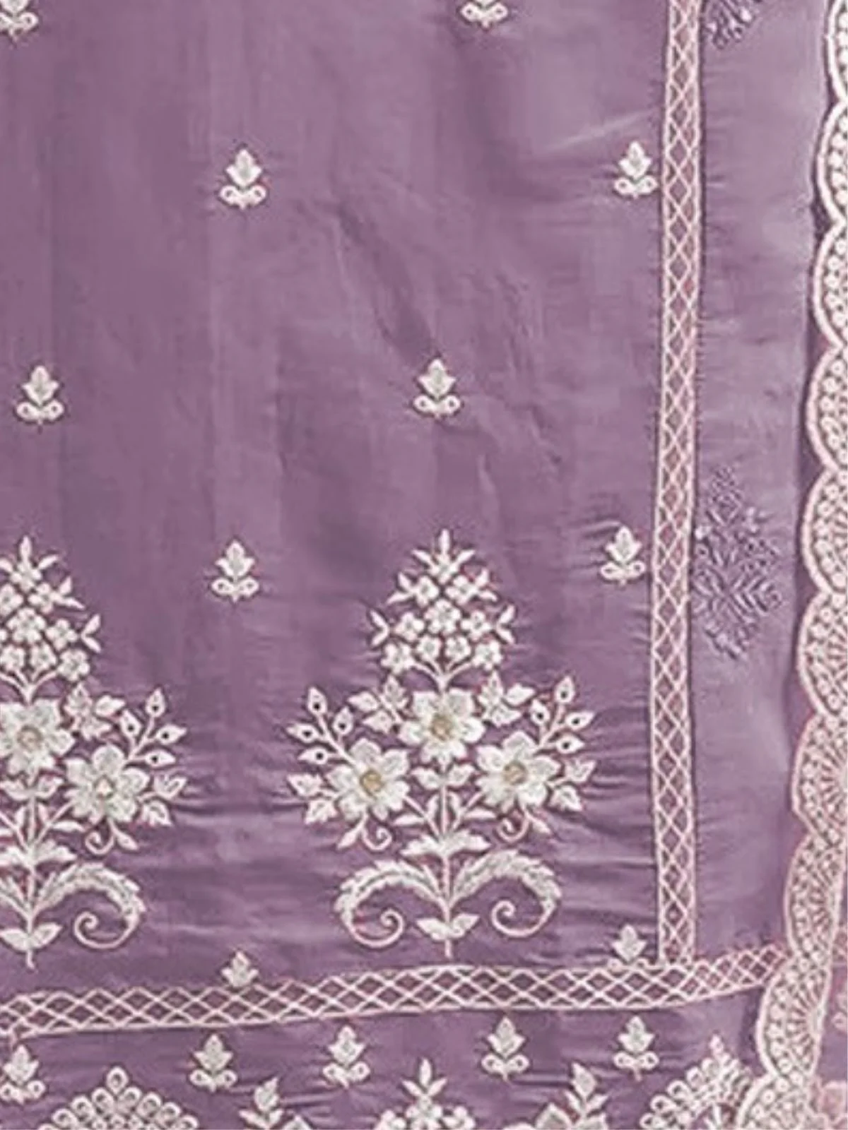 Odette Purple Cotton Blend Embroidered Semi-Stitched Kurta Set For Women - Image 3