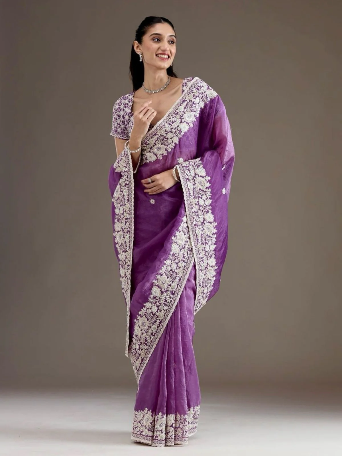 Odette Purple Crush Embellished Saree For Women - Image 2