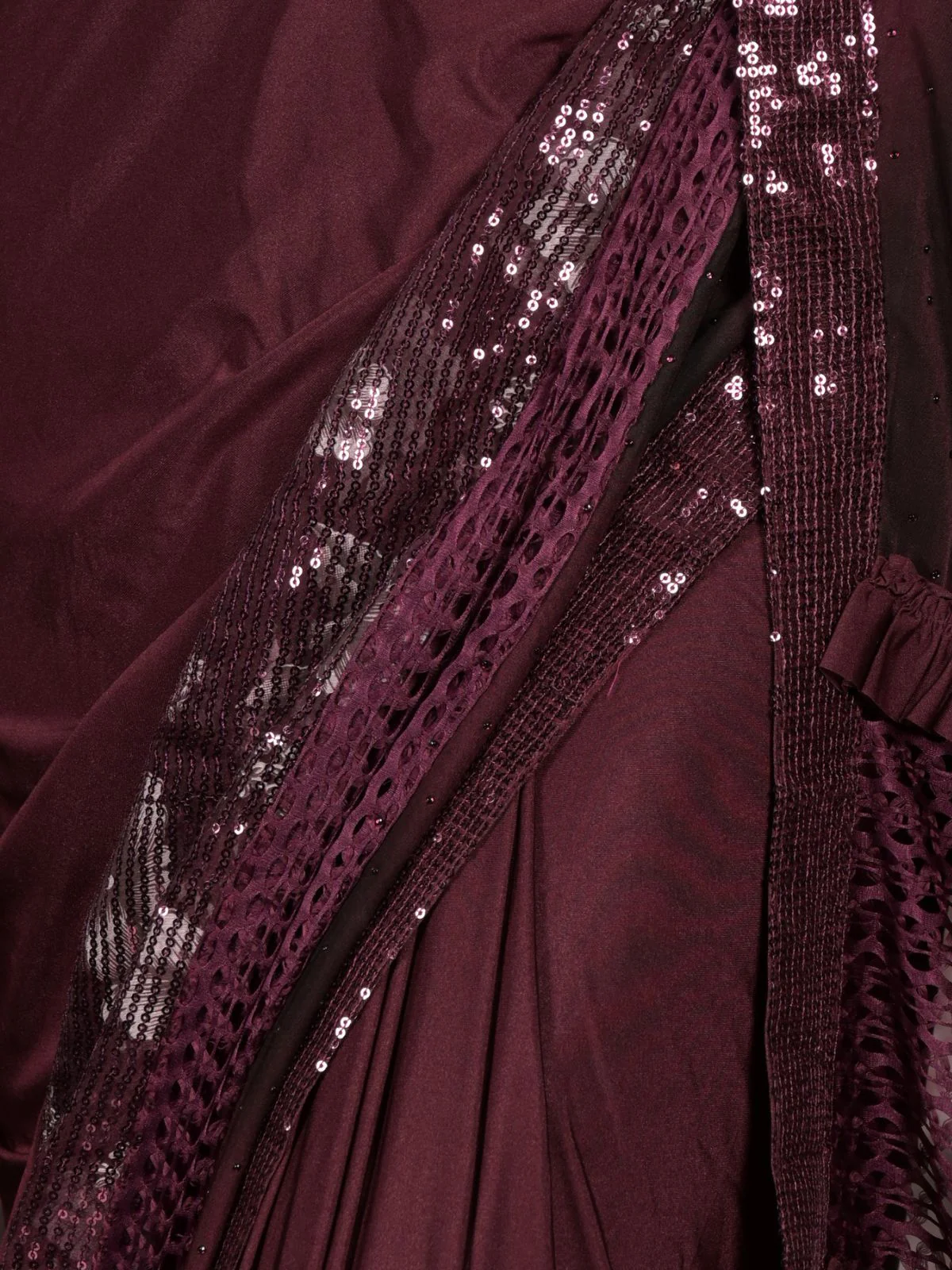 Odette Purple Embellished Lycra Saree With Unstitched Blouse For Women - Image 5