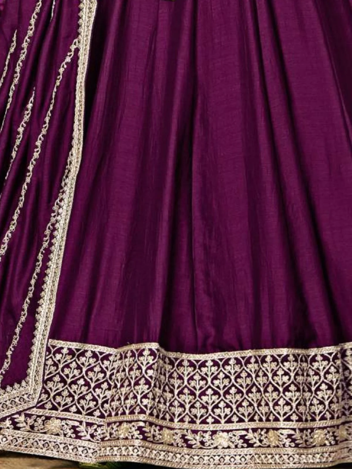 Odette Purple Embroidered Art Silk Unstitched Gown For Women - Image 5
